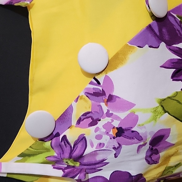 NWOT Unique Vintage Purple Yellow Floral Print Hamilton Swing Dress Size XS/Sm - Picture 3 of 9
